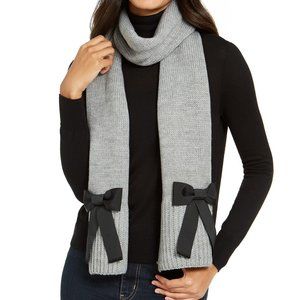 Kate Spade New York Grosgrain Bow Muffler Scarf Gray NWT $88